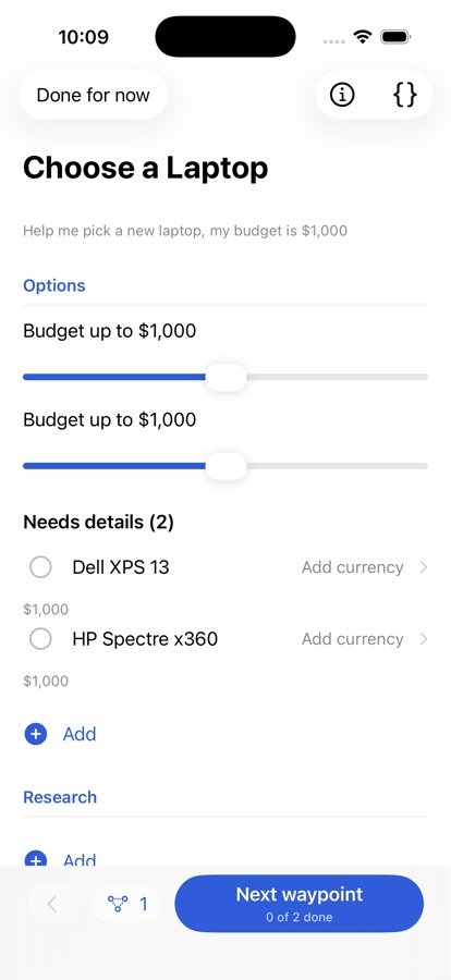 Waypoint building a screen for choosing a laptop